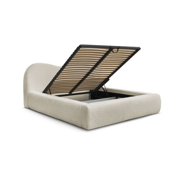 Beżowe tapicerowane łóżko dwuosobowe ze schowkiem i stelażem 160x200 cm Orlane – Bobochic Paris-image-3