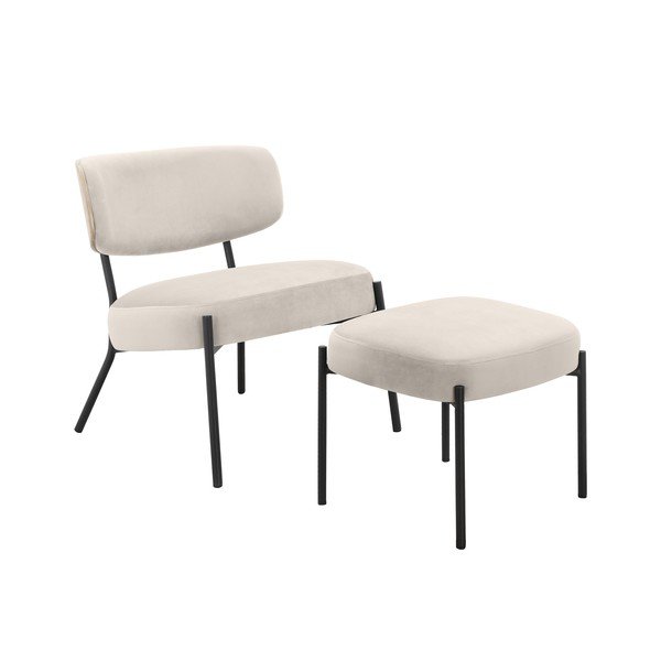 Kremowy aksamitny fotel z podnóżkiem Jerry – Støraa