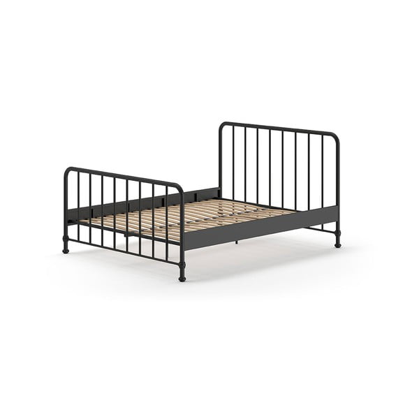 Czarne metalowe łóżko dwuosobowe ze stelażem 160x200 cm BRONXX – Vipack-image-2