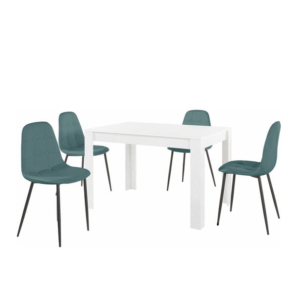 Komplet białego stołu i 4 niebieskich krzeseł Støraa Lori Lamar
