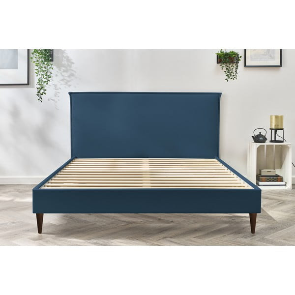 Niebieske tapicerowane łóżko dwuosobowe ze stelażem 180x200 cm Sary – Bobochic Paris-image-1