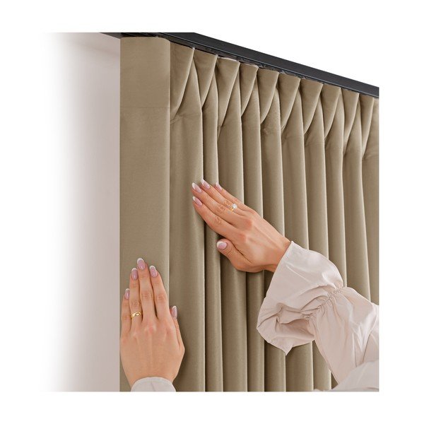 Beżowa aksamitna zasłona częściowo zaciemniająca (dimout) 265x175 cm Velto – Filumi-image-2