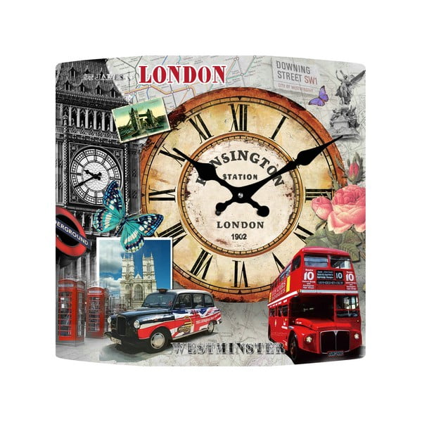 Szklany zegar Londyn, 34x34 cm
