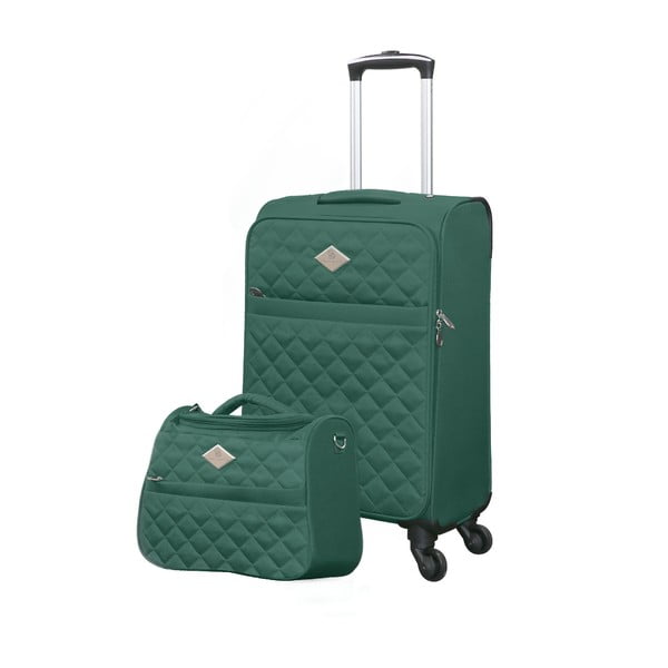 Komplet zielonej walizki na kółkach i kuferka podróżnego GERARD PASQUIER Valises Cabine & Unity Case