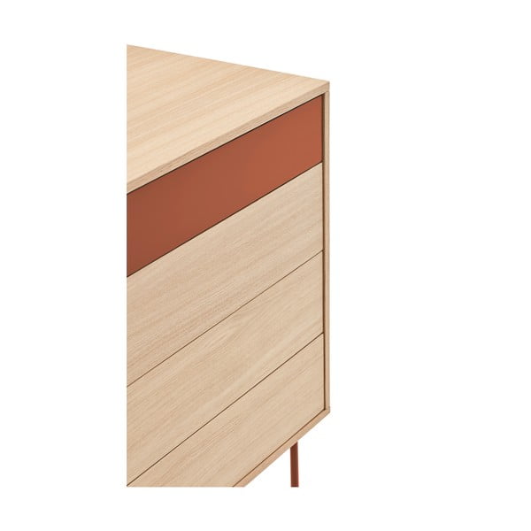 Ceglastoczerwona komoda w dekorze drewna dębowego z szufladami Teulat Yoko-image-4