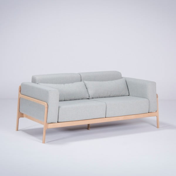 Niebieskoszara sofa z konstrukcją z litego drewna dębowego Gazzda Fawn, 180 cm-image-1
