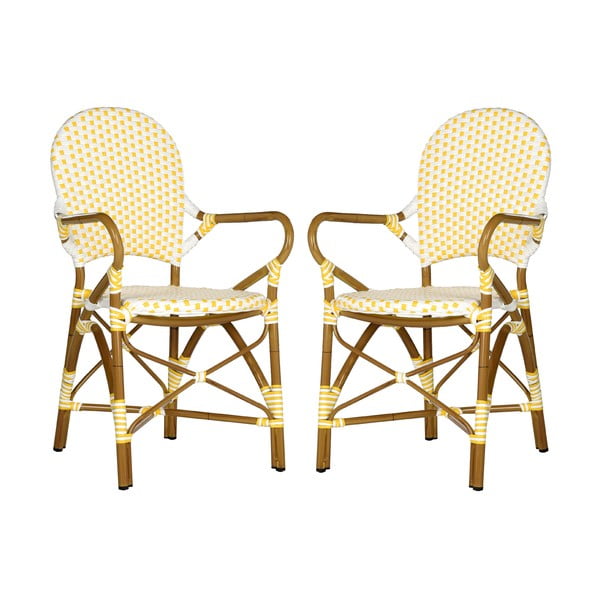 Zestaw 2 żółto-białych krzeseł wiklinowych Safavieh Lisabon