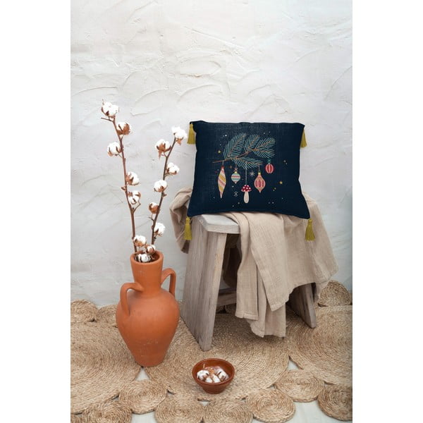 Ciemnoniebieska poduszka z domieszką lnu Really Nice Things Christmas Ornaments, 45 x 45 cm-image-1