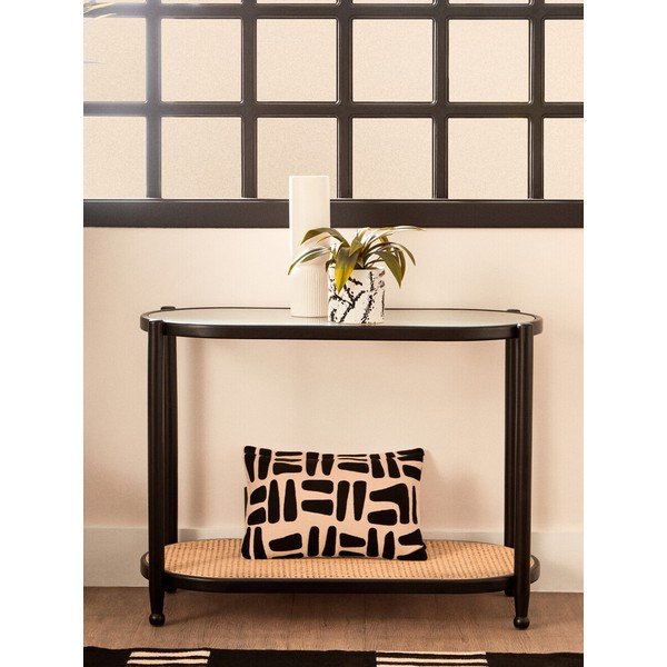 Czarna/w naturalnym kolorze konsola ze szklanym blatem 49x100 cm Cebu – Premier Housewares-image-1