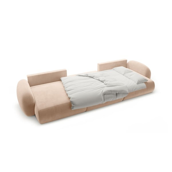 Beżowy aksamitny rozkładany/ze schowkiem narożnik (w kształcie litery U) Tonale – Cosmopolitan Design-image-3