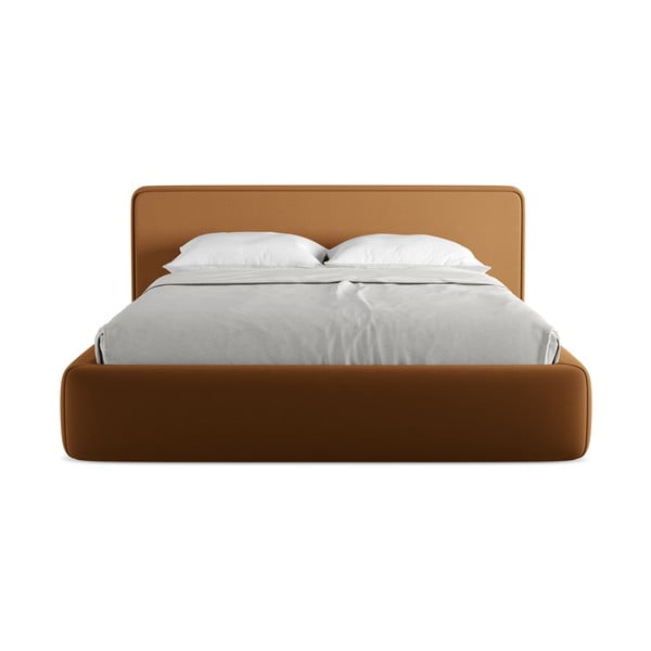 Tapicerowane łóżko dwuosobowe w kolorze terakoty ze schowkiem i stelażem 160x200 cm Kiana – Makamii-image-4