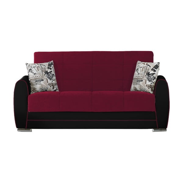 Bordowo-czarna dwuosobowa sofa rozkładana ze schowkiem Esidra Rest