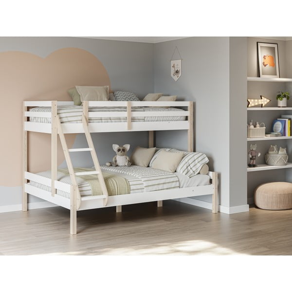 Białe piętrowe łóżko dziecięce z litego drewna sosnowego 90x190/140x190 cm Livia – Marckeric-image-1