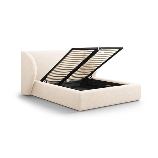 Kremowe tapicerowane łóżko dwuosobowe ze schowkiem i stelażem 200x200 cm Miley – Micadoni -image-3
