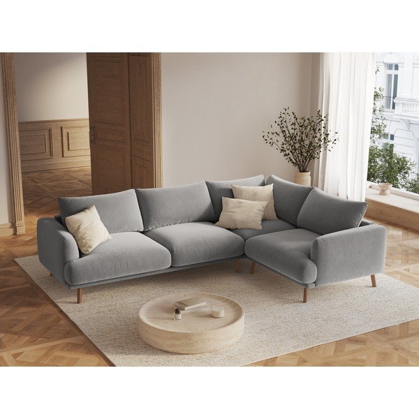 Szary aksamitny narożnik (prawostronny/w kształcie litery L) Naomi – Micadoni -image-1