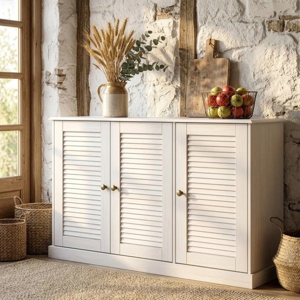 Biała komoda z litego drewna sosnowego 125x80x38 cm Edith – Støraa-image-3