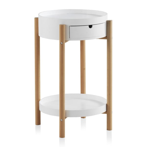 Biały stolik z szufladą i nogami z drewna bukowego Geese Nordic Style Malo