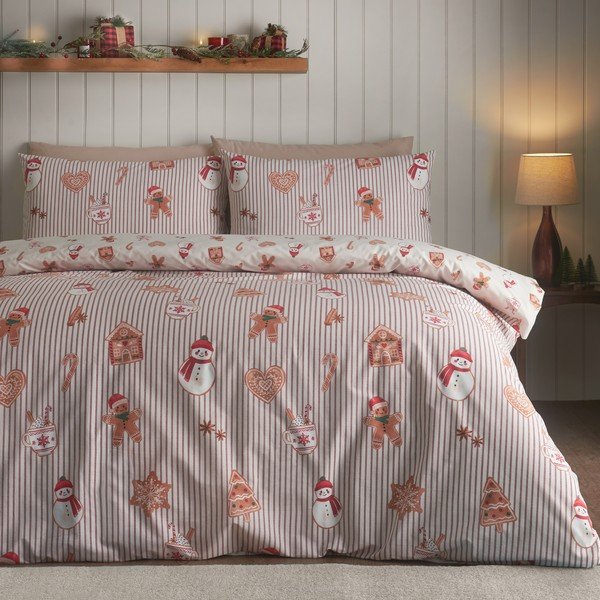 Pościel jednoosobowa w naturalnym kolorze 150x120 cm Christmas Gingerbread Stripe – Catherine Lansfield
