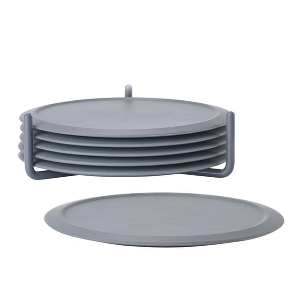 Szare silikonowe podkładki pod kubki zestaw 6 szt. ze stojakiem Singles − Zone-image-2
