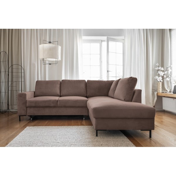 Brązowy sztruksowy rozkładany narożnik (prawostronny) Lofty Lilly – Miuform-image-1