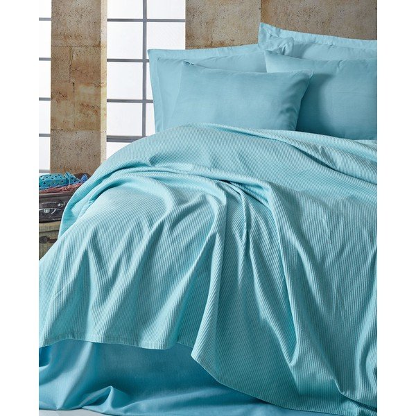 Zestaw narzuty na łóżko, prześcieradła i 2 poszewek na poduszki EnLora Home Deportes Baby Blue, 200x235 cm