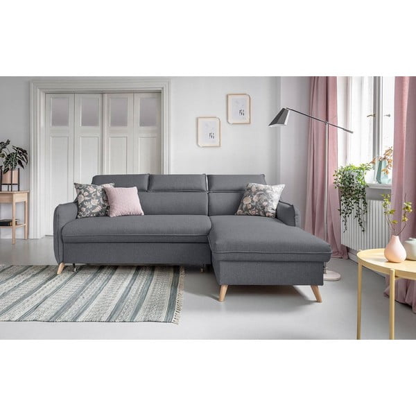 Ciemnoszary rozkładany narożnik (prawostronny) Sweet Harmony – Miuform-image-3