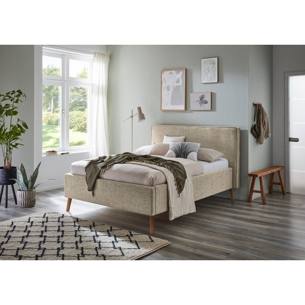 Beżowe tapicerowane łóżko dwuosobowe ze schowkiem ze stelażem 140x200 cm Riva – Meise Möbel-image-1