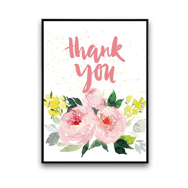Plakat z różowymi kwiatami Thank You, 30 x 40 cm