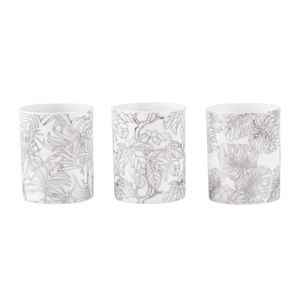 Zestaw 3 białych świeczników na tealight z nadrukiem w kolorze srebra KJ Collection Nyny