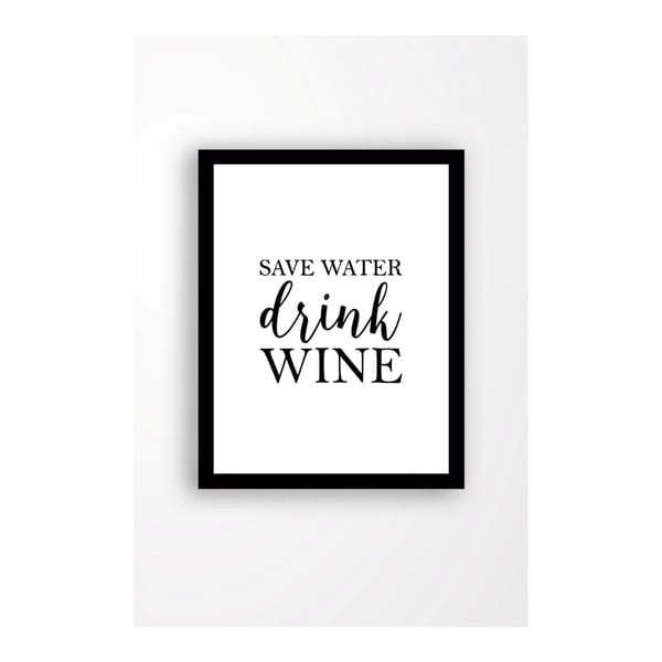 Obraz na płótnie w czarnej ramie Tablo Center Save water drink wine, 29x24 cm