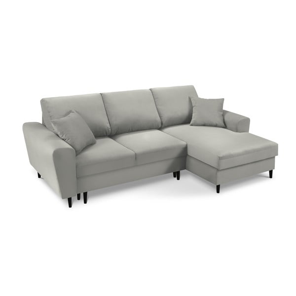 Jasnoszary sztruksowy rozkładany narożnik ze schowkiem (prawostronny/z szezlongiem) Kyoto – Cosmopolitan Design-image-1