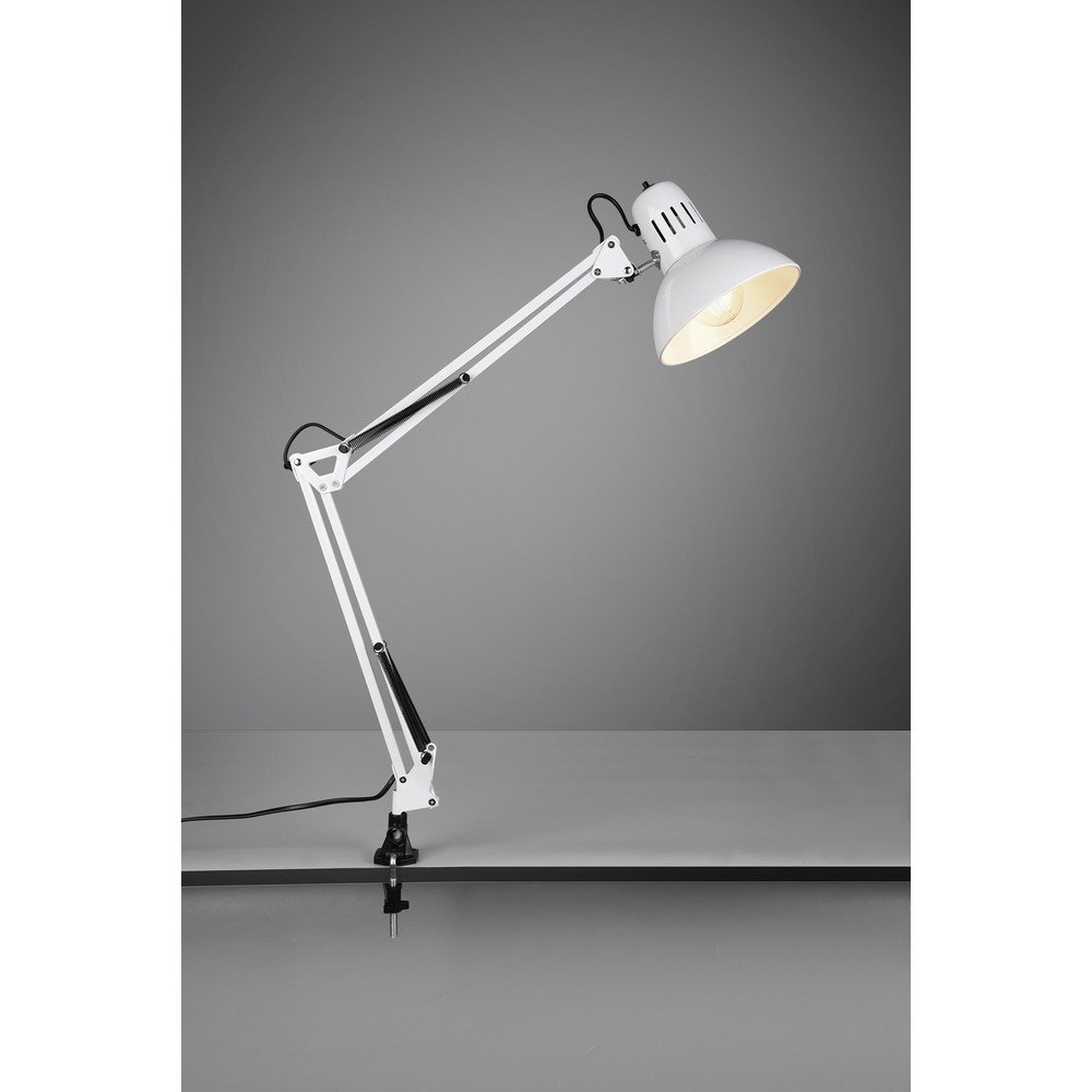 Biała lampa stołowa z elastyczną konstrukcją/z klipsem (wysokość 73,5 cm) Tajo – Trio (zdjęcie 3)