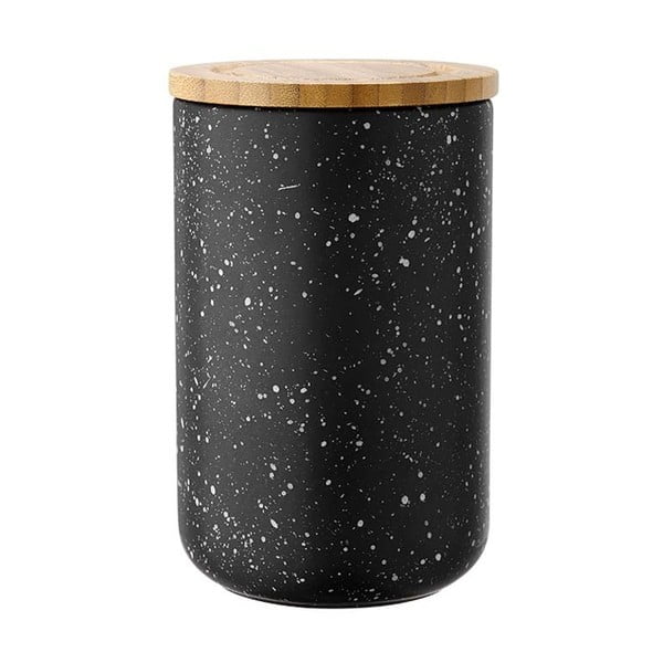 Czarny pojemnik ceramiczny z bambusowym wieczkiem Ladelle Speckle, wys. 17 cm