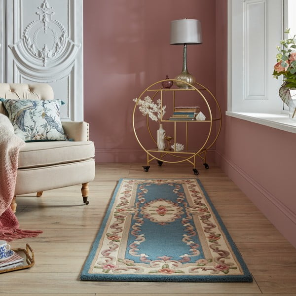 Niebieski wełniany dywan Flair Rugs Aubusson, 67x210 cm-image-1