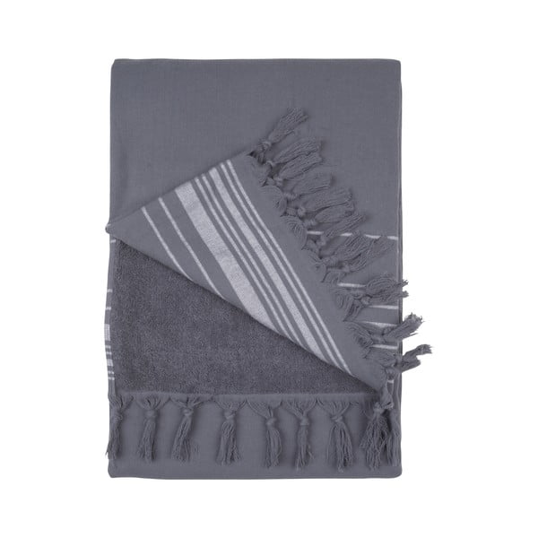 Antracytowy ręcznik hammam Walra, 100x180 cm