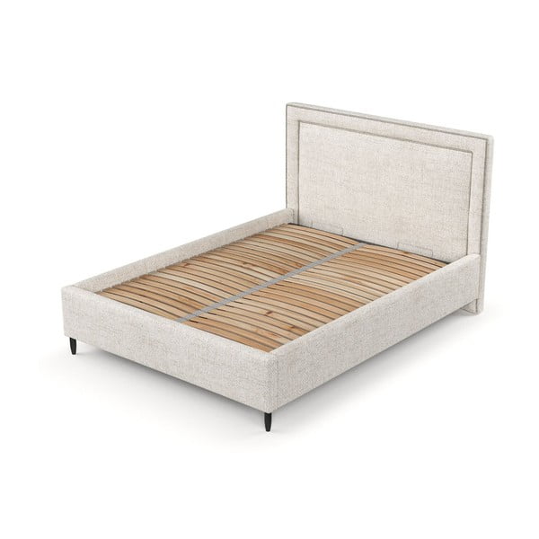 Kremowe tapicerowane łóżko dwuosobowe ze schowkiem i stelażem 160x200 cm Baleine – Maison de Rêve-image-4