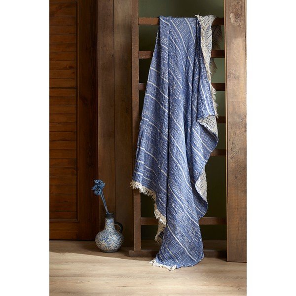 Niebieska narzuta muślinowa na łóżko dwuosobowe 220x240 cm Etno – Mijolnir-image-2