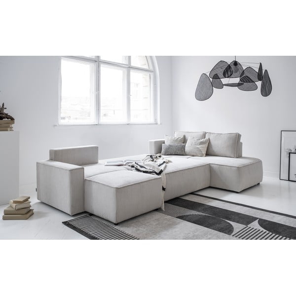 Biały sztruksowy rozkładany narożnik (prawostronny/w kształcie litery U) Brave Dave – Miuform-image-3