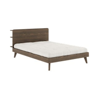 Brązowe łóżko dwuosobowe ze stelażem 140x200 cm Retreat – Karup Design