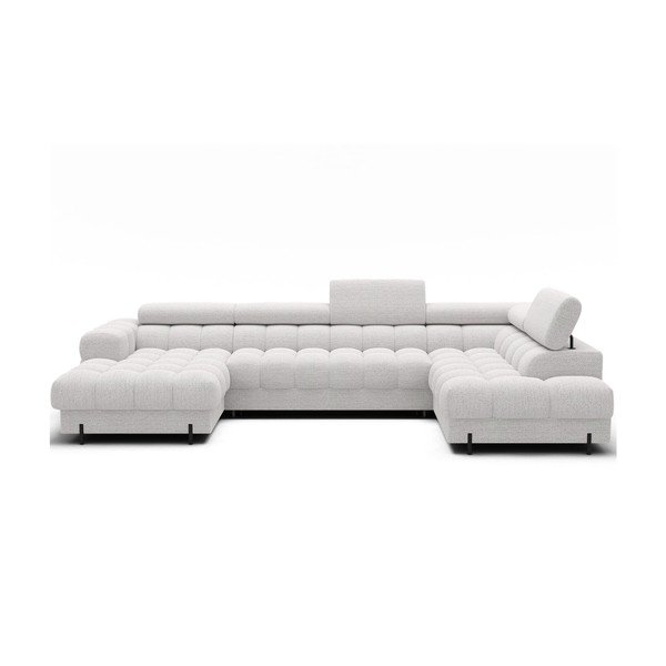 Kremowy rozkładany narożnik z materiału bouclé (prawostronny/w kształcie litery U) Feraria – ELTAP