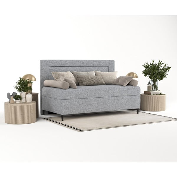 Szare tapicerowane łóżko jednoosobowe 80x200 cm Alba – Maison de Rêve-image-2