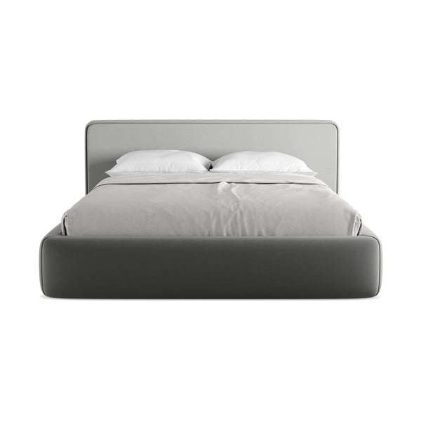 Szare tapicerowane łóżko dwuosobowe ze schowkiem i stelażem 160x200 cm Kiana – Makamii-image-4