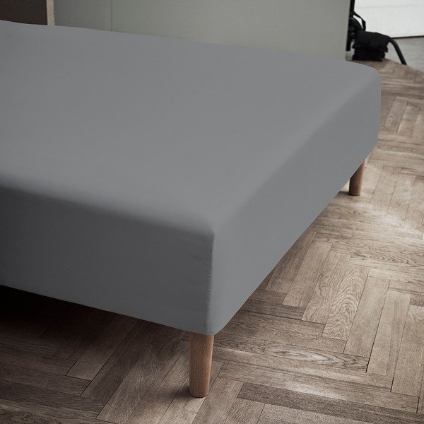 Szare prześcieradło z perkalu bawełnianego z gumką 90x200 cm Percale – JUNA-image-1