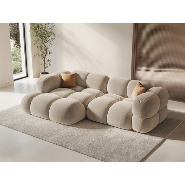 Beżowy aksamitny narożnik (lewostronny/z szezlongiem) Loretto – Cosmopolitan Design-image-1