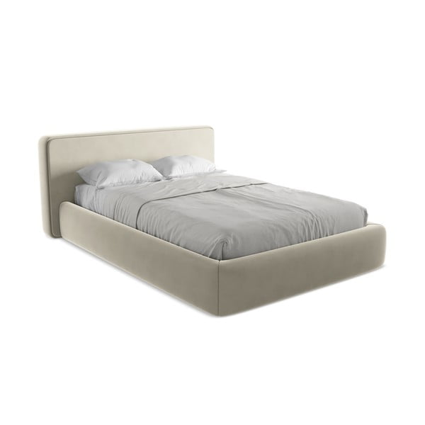 Kremowe tapicerowane łóżko dwuosobowe ze schowkiem i stelażem 140x200 cm Kiana – Makamii-image-2