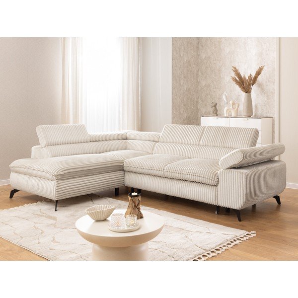 Kremowy sztruksowy narożnik (lewostronny/w kształcie litery L) Marbeya  – Ropez-image-1