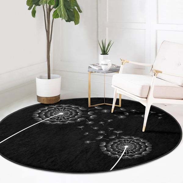 Czarny okrągły dywan odpowiedni do prania i robotów sprzątających ø 100 cm Comfort – Mila Home-image-2