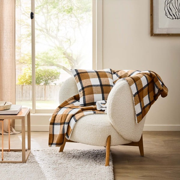 Brązowy koc z materiału sherpa 125x150 cm Ecossais – douceur d'intérieur-image-2