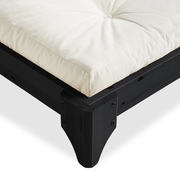 Łóżko dwuosobowe z drewna sosnowego z materacem Karup Design Elan Comfort Mat Black/Natural, 140x200 cm-image-3