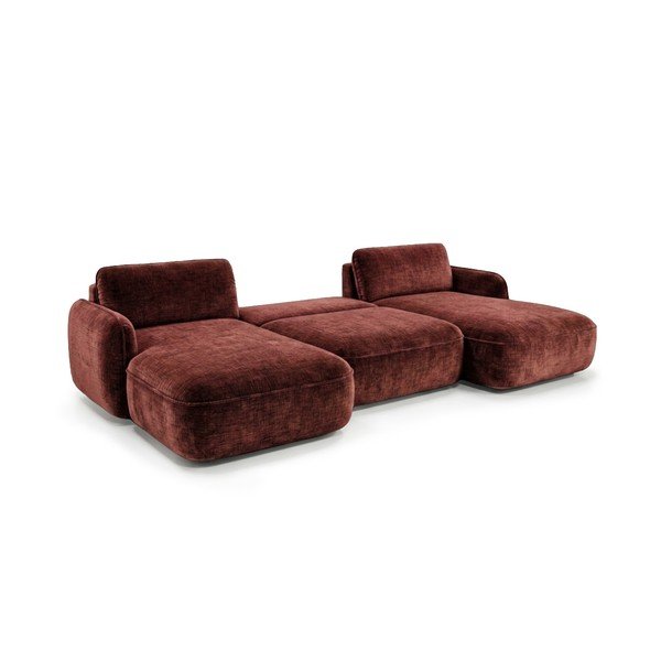 Czerwony aksamitny rozkładany/ze schowkiem narożnik (w kształcie litery U) Celeste – Bobochic Paris-image-4